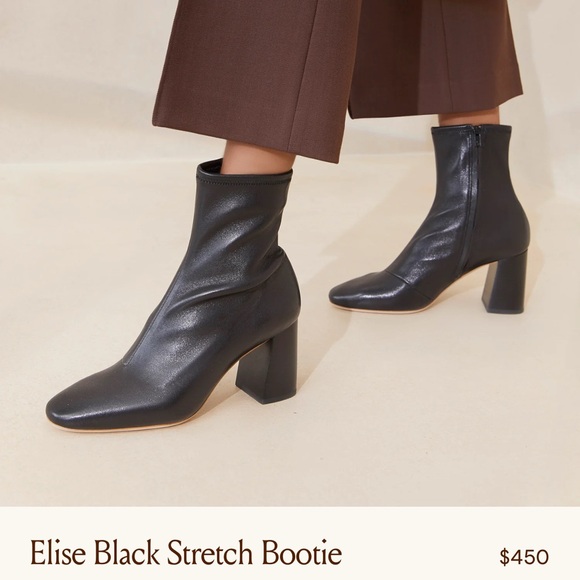 Loeffler Randall Elise Black Stretch Leather Ankle Boot Block Heel Zip size 9 - Picture 1 of 9